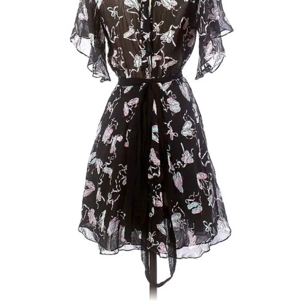 ZARA Studio Ballerina Print Chiffon Fully Lined Dress with Belt XS